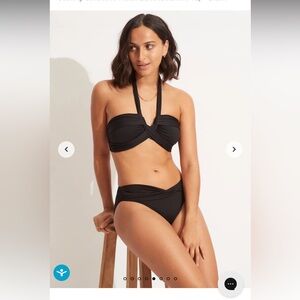 Swimwear- Seafolly Bandeau Bathing Suit Top and Bikini Bottom - Black/Sz US 10